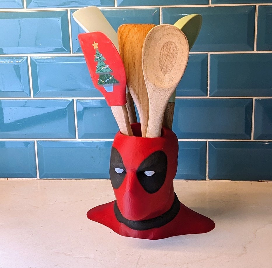 Deadpool universal kitchen utensil holder Large size hand made and painted