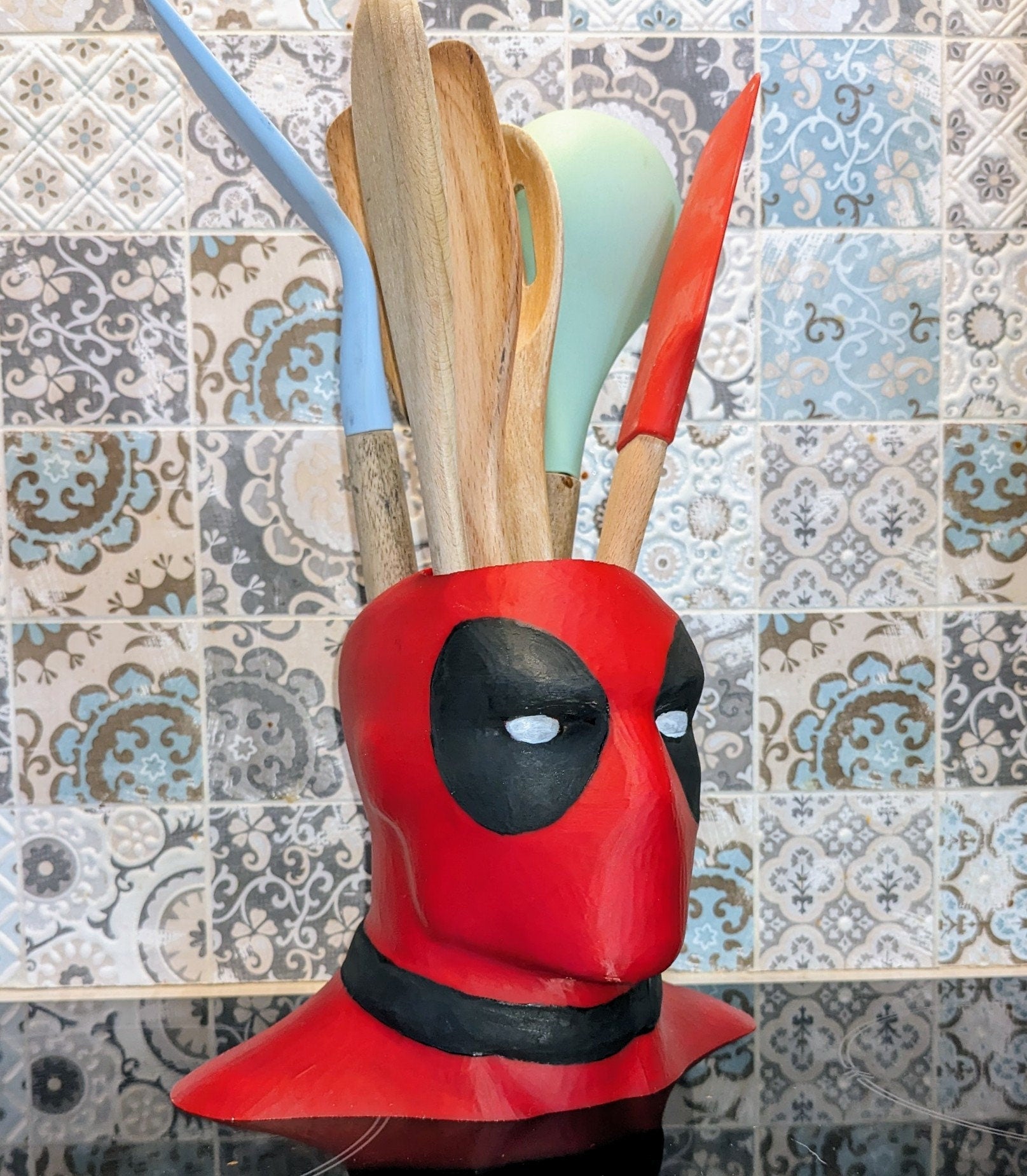 Deadpool universal kitchen utensil holder Large size hand made and painted