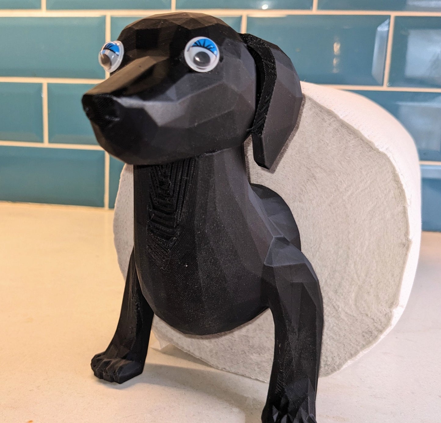 Charlie the Dachshund universal kitchen or toilet roll holder, sausage dog unique paper towel dispenser fits all size rolls.