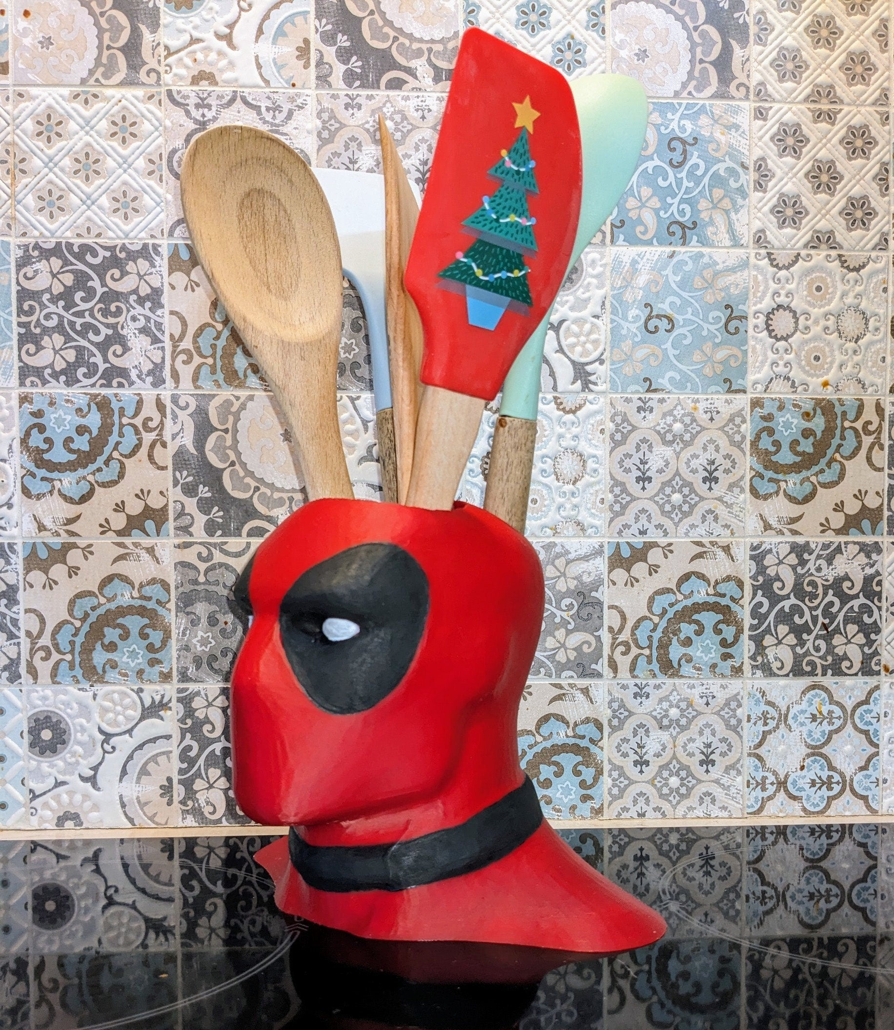 Deadpool universal kitchen utensil holder Large size hand made and painted