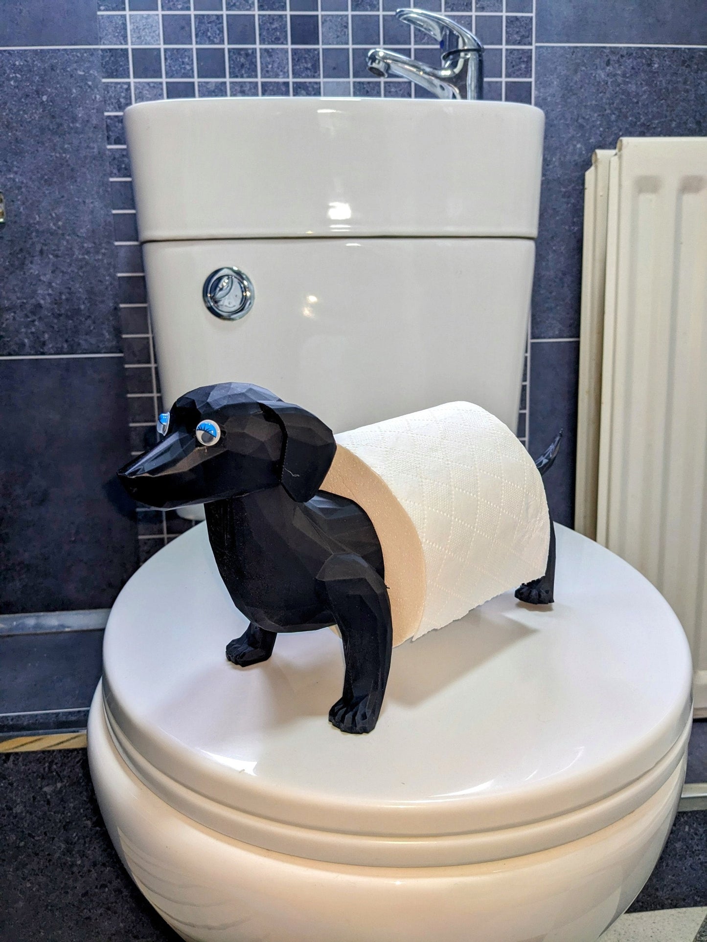 Charlie the Dachshund universal kitchen or toilet roll holder, sausage dog unique paper towel dispenser fits all size rolls.