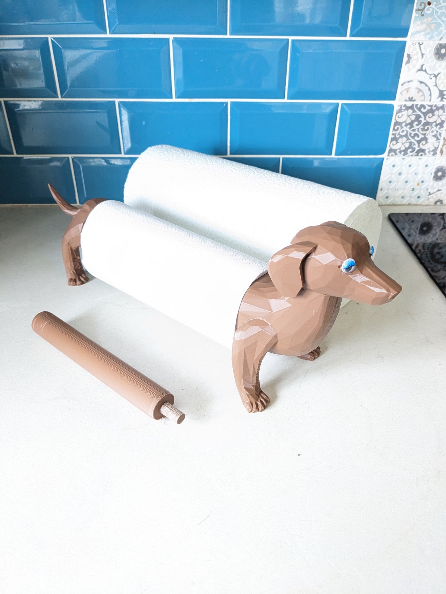 Charlie the Dachshund universal kitchen or toilet roll holder, sausage dog unique paper towel dispenser fits all size rolls.