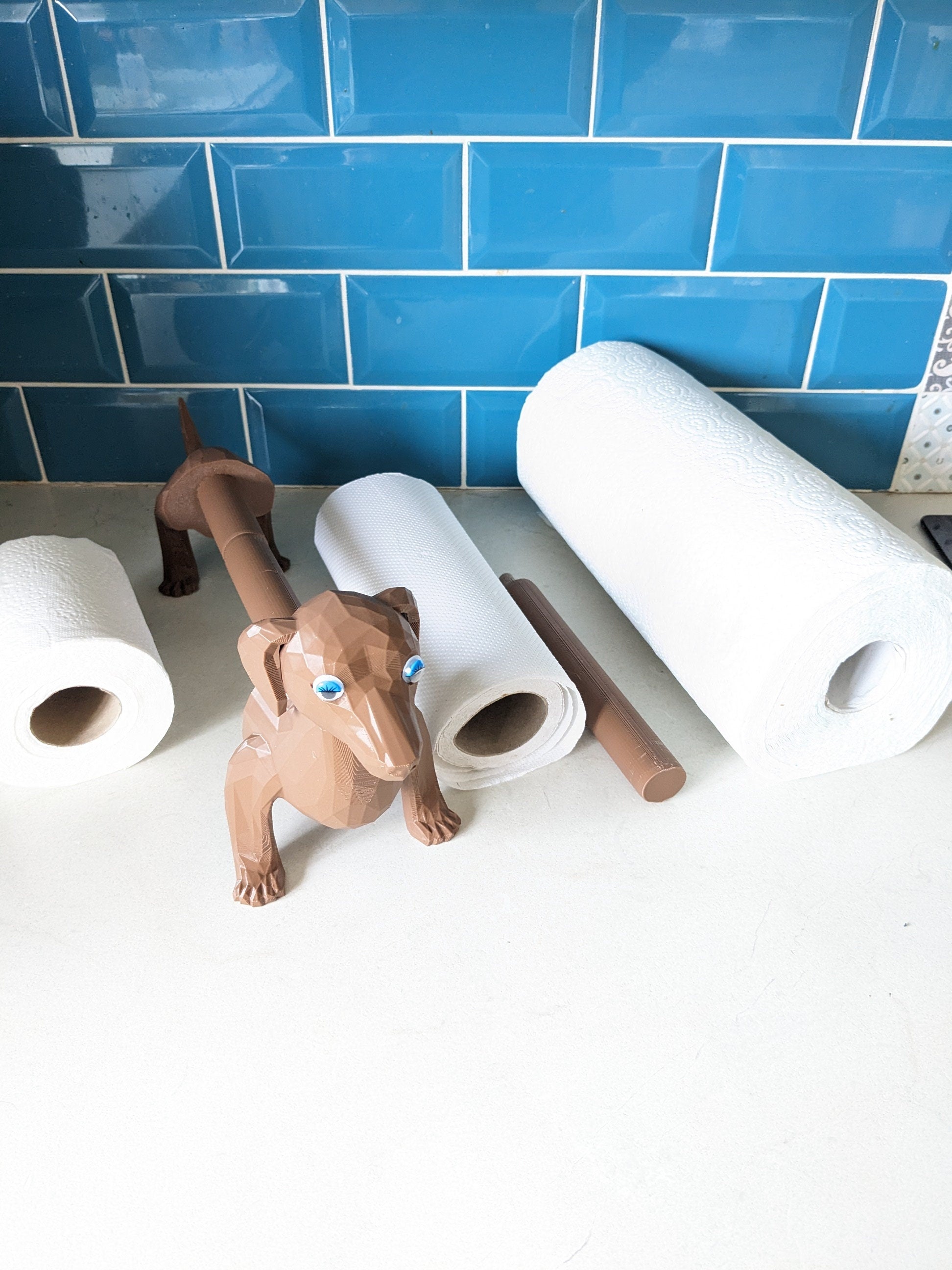 Charlie the Dachshund universal kitchen or toilet roll holder, sausage dog unique paper towel dispenser fits all size rolls.