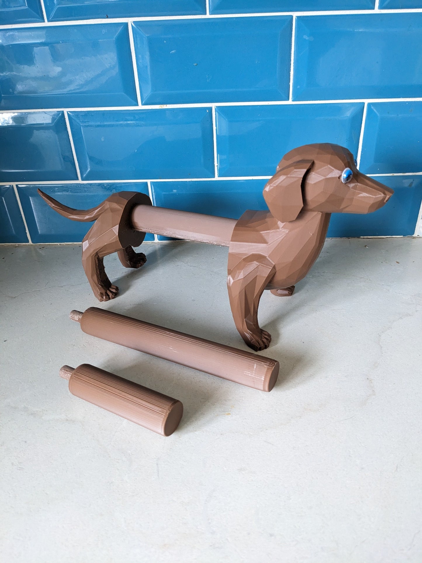 Charlie the Dachshund universal kitchen or toilet roll holder, sausage dog unique paper towel dispenser fits all size rolls.