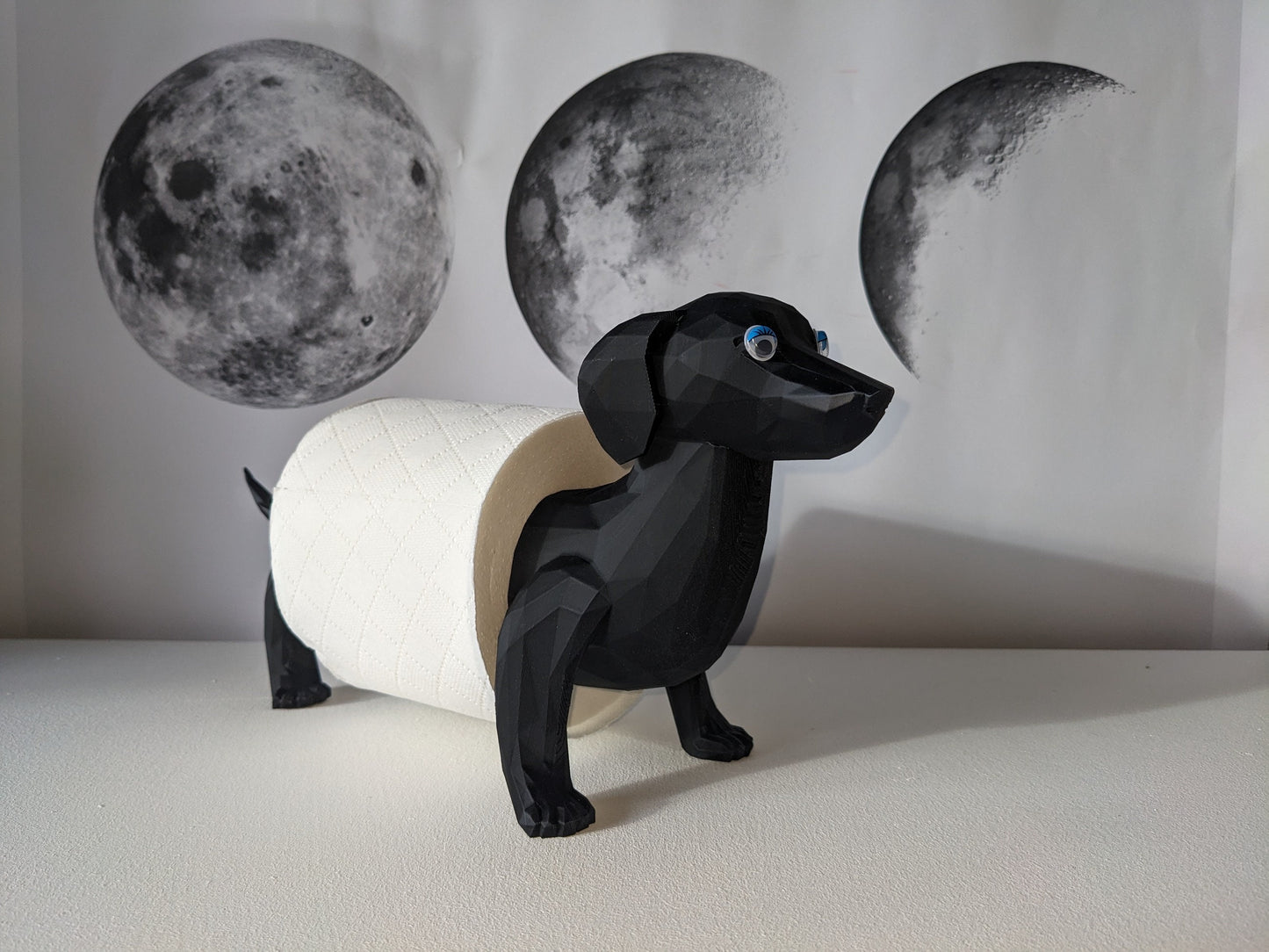 Charlie the Dachshund universal kitchen or toilet roll holder, sausage dog unique paper towel dispenser fits all size rolls.