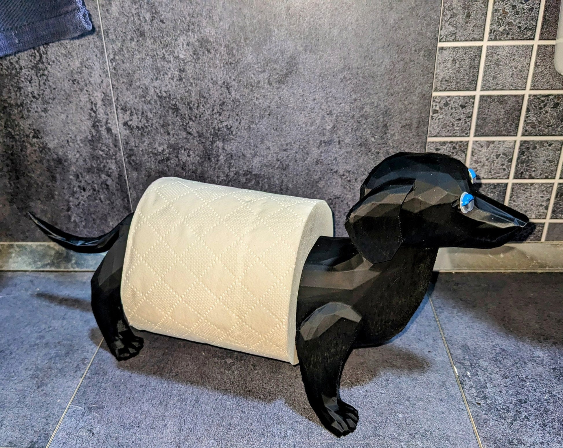 Charlie the Dachshund universal kitchen or toilet roll holder, sausage dog unique paper towel dispenser fits all size rolls.