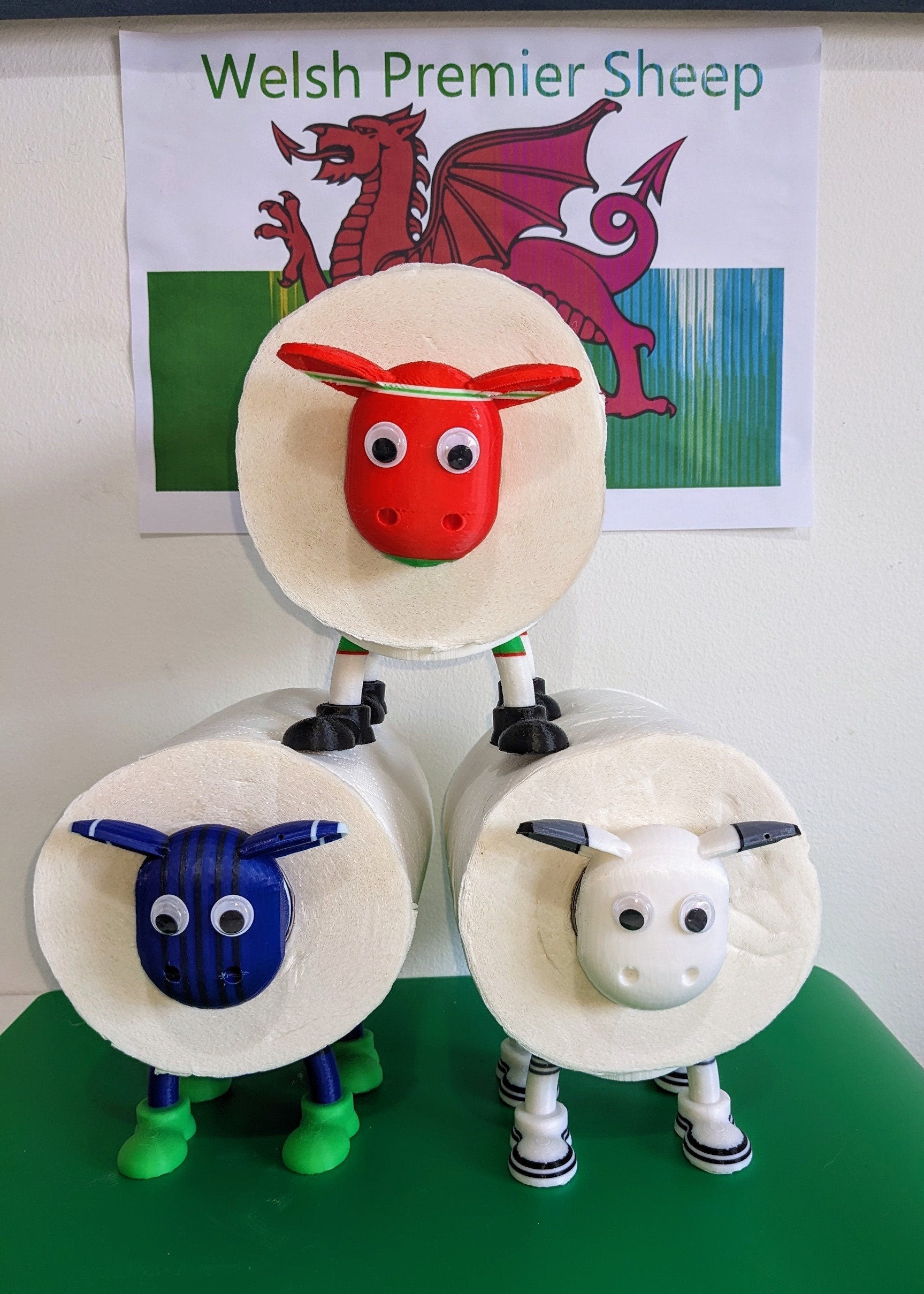 2025 Wrexham FC welsh Premier Sheep toilet roll holder or tissue dispenser with the red dragons customised football boots