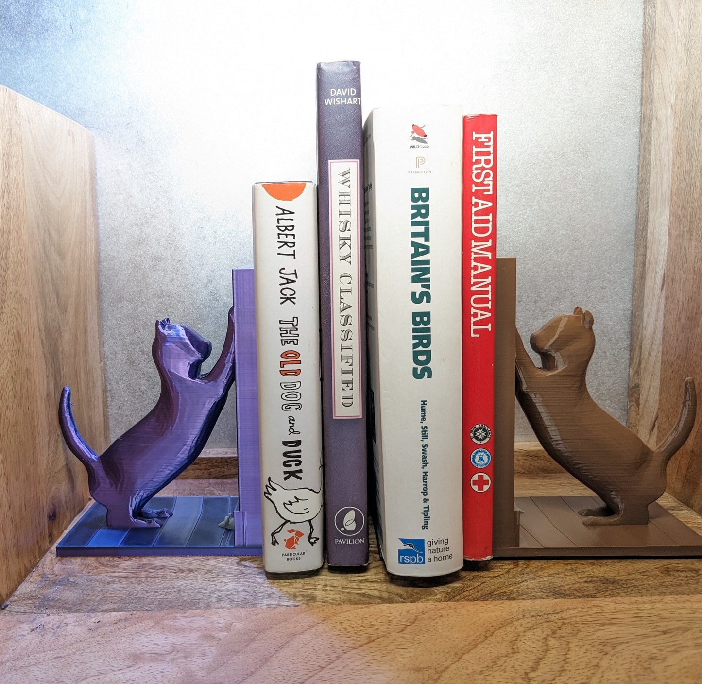 Cat and mouse Bookends. 2 Sizes single or Pairs / Blu Ray stand, CD holder, DVD, LP, Xbox, switch, Playstation video game rack