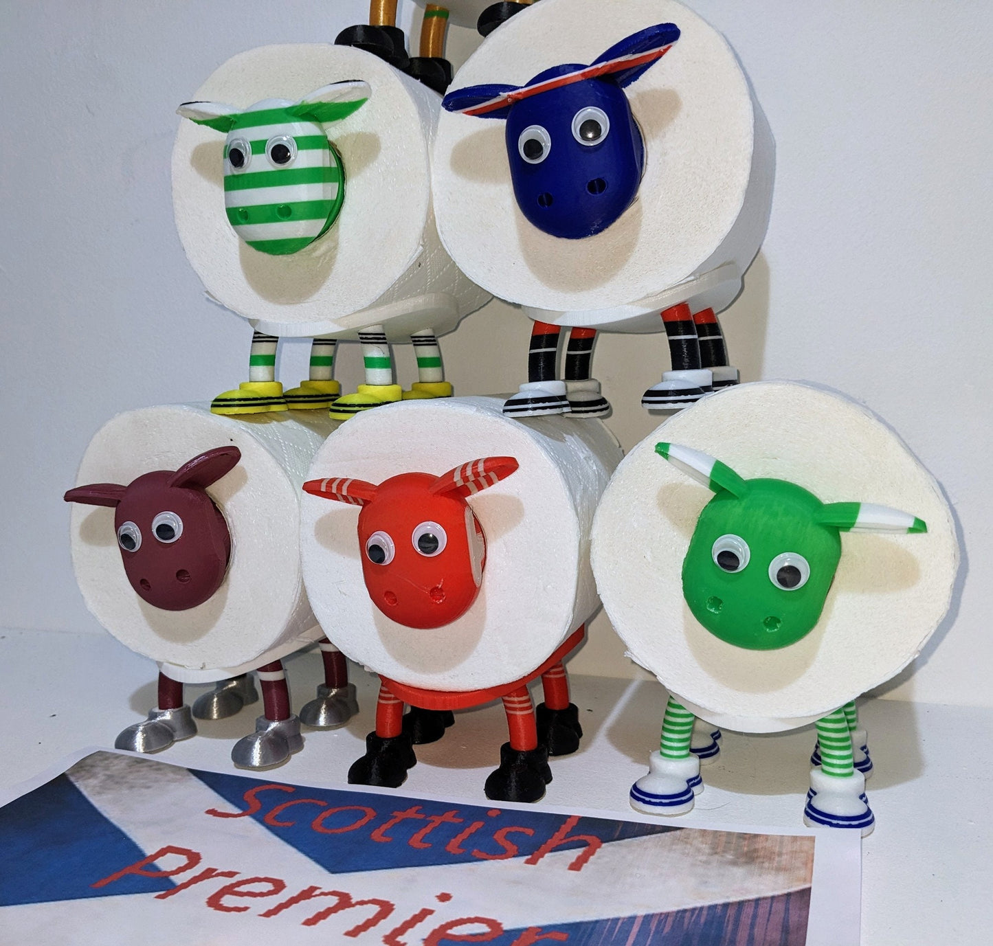 Custom made sheep toilet roll holder. Any football team strip available Your unique customisable Premier sheep with Personalised soccer kit