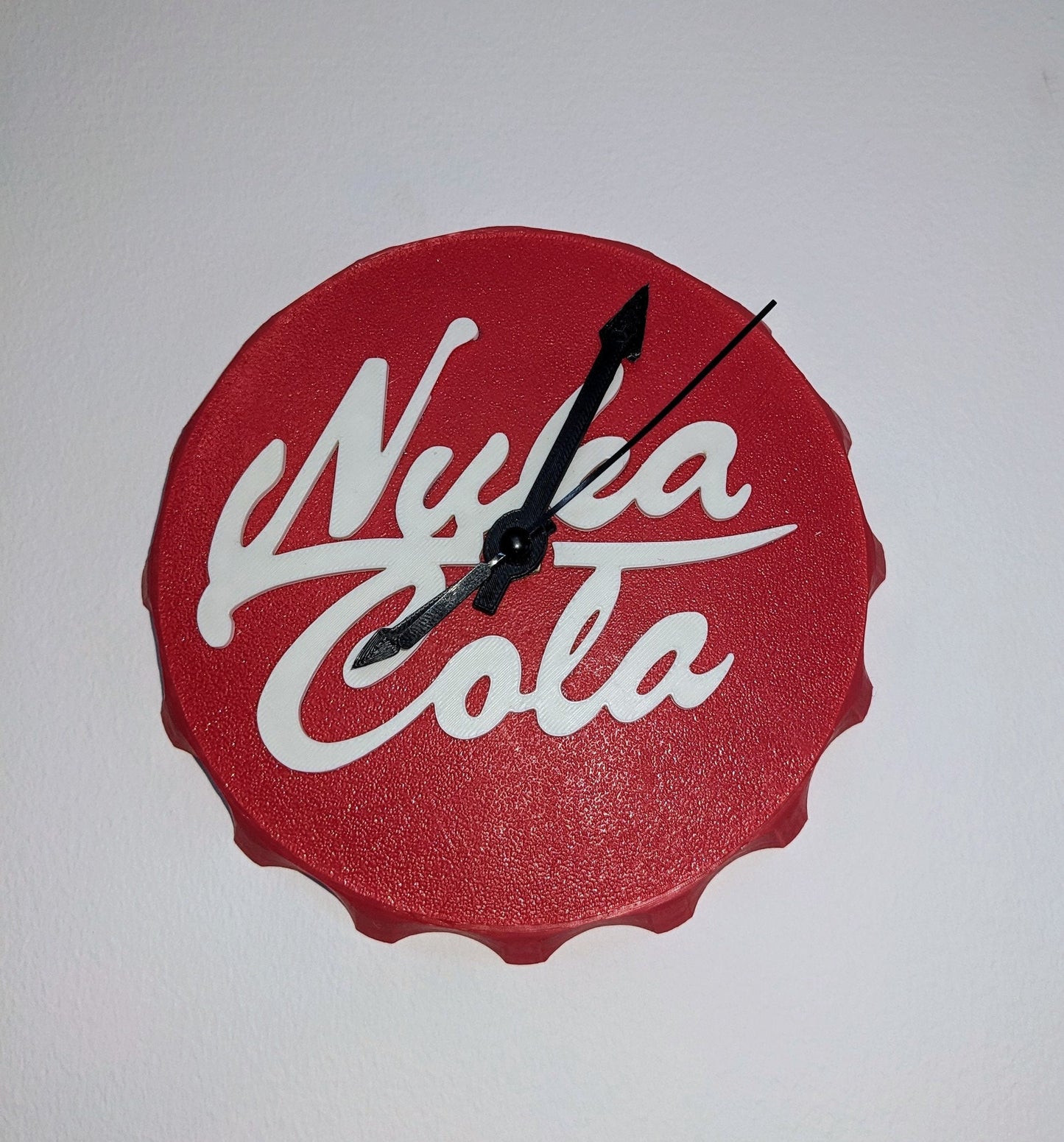 Nuka Cola novelty Fallout clock silent non tick mechanism for Playstation Xbox or TV series Vault Tec fans. 6 inch hand made in the UK.