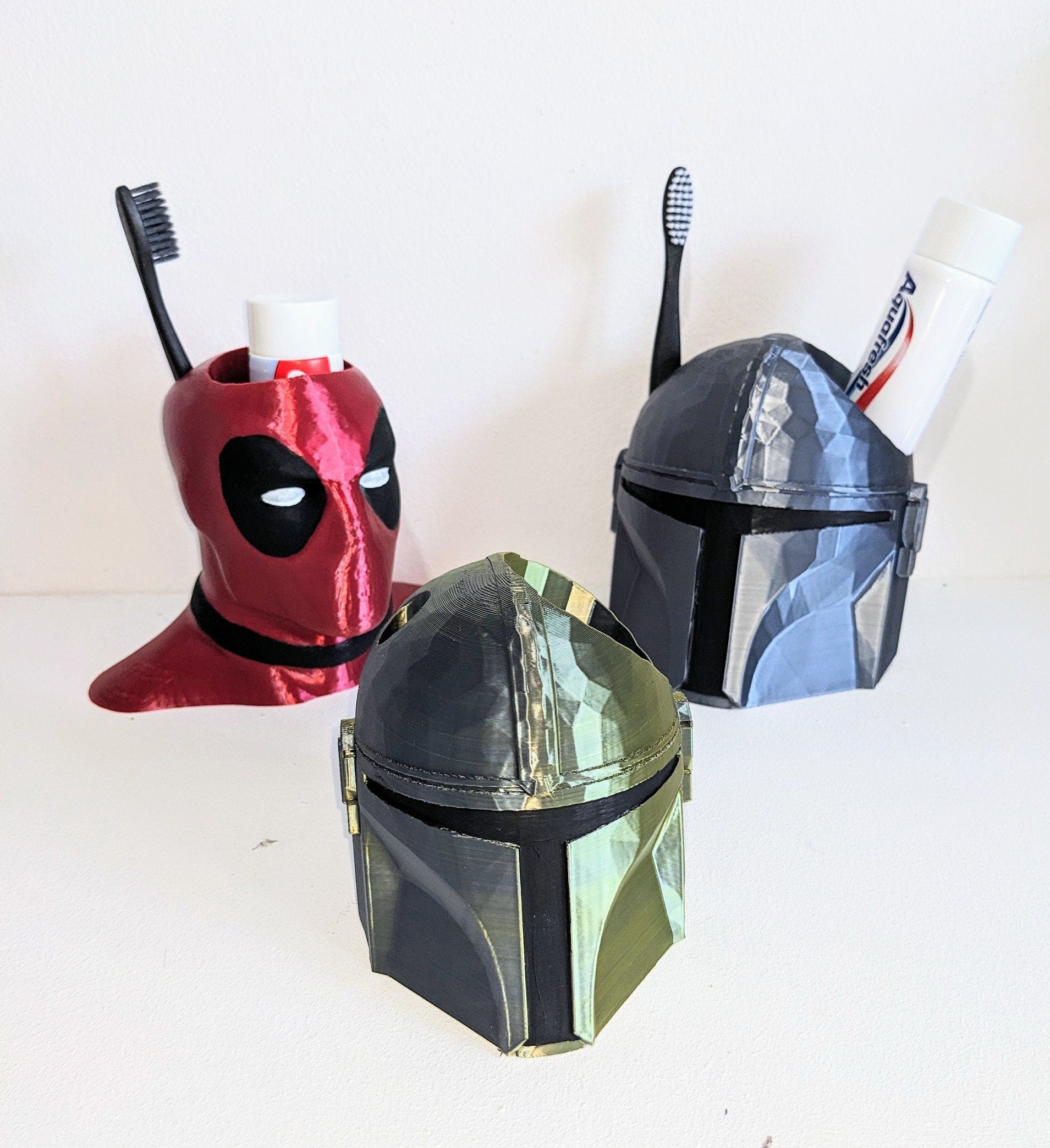 Mandelorian Helmet toothbrush holder. Star wars collectable pen holder for fathers day