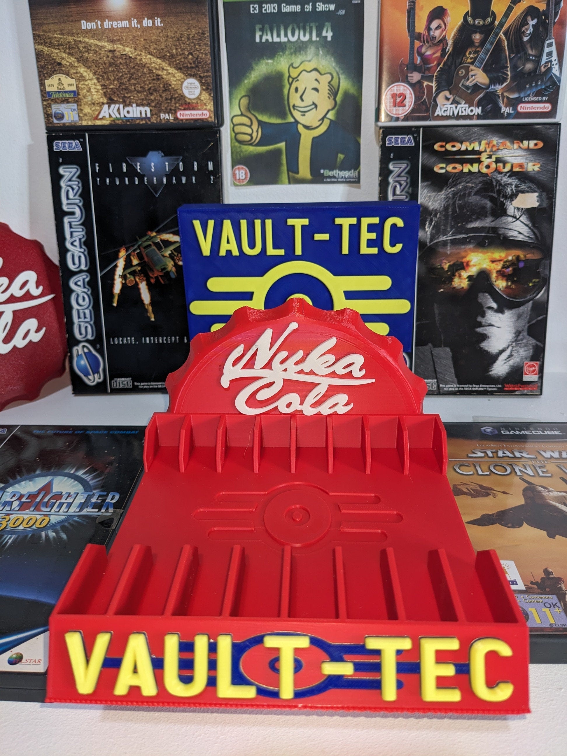 Nuka Cola Video game holder 14 - 17mm Vault - Tec Fallout versions Xbox one 360 Playstation 2 Ps 3 4 5 Sega Saturn Game Cube Wii DVD Blu Ray