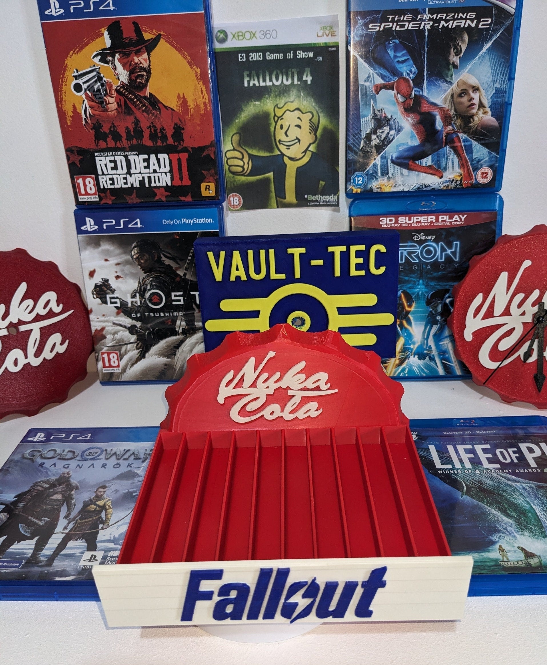 Nuka Cola Video game holder 14 - 17mm Vault - Tec Fallout versions Xbox one 360 Playstation 2 Ps 3 4 5 Sega Saturn Game Cube Wii DVD Blu Ray