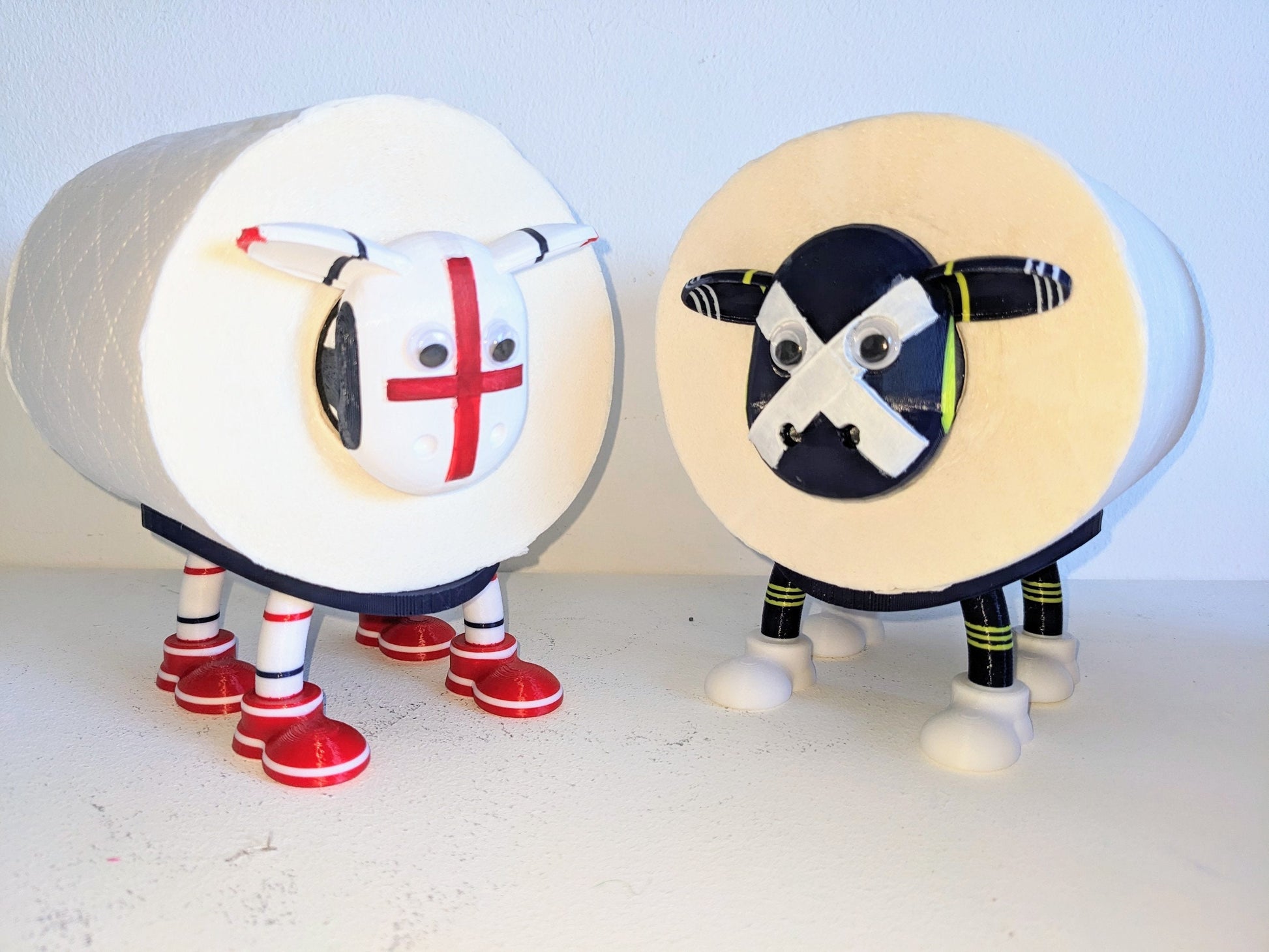 ENGLAND Euro 2024 football Sheep toilet roll holder. Special hand painted 3d Edition tissue dispenser.