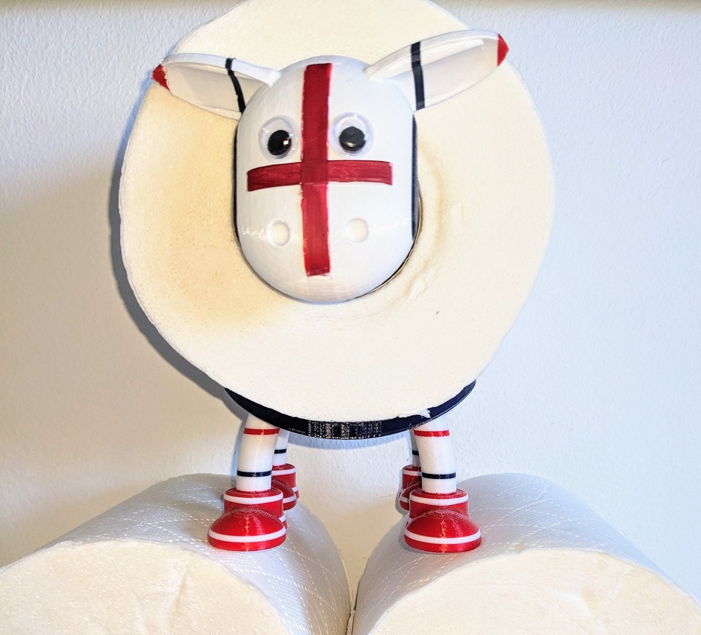 ENGLAND Euro 2024 football Sheep toilet roll holder. Special hand painted 3d Edition tissue dispenser.