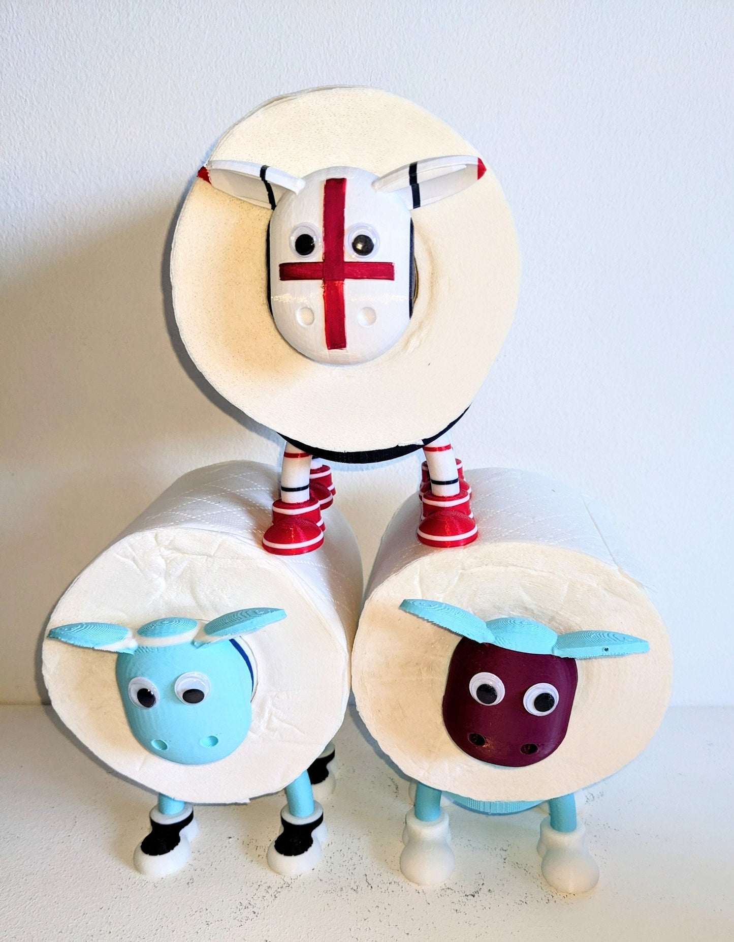 ENGLAND Euro 2024 football Sheep toilet roll holder. Special hand painted 3d Edition tissue dispenser.