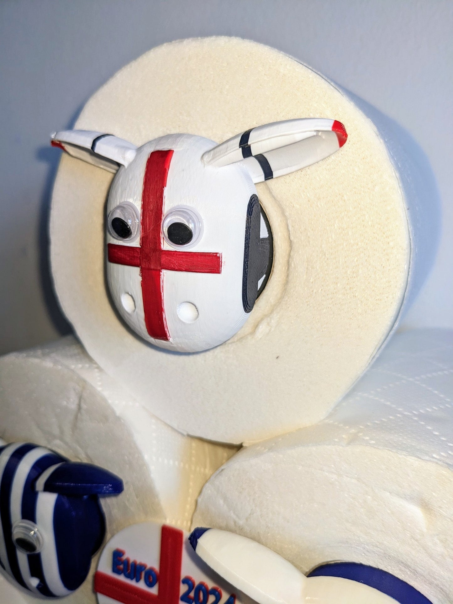 ENGLAND Euro 2024 football Sheep toilet roll holder. Special hand painted 3d Edition tissue dispenser.