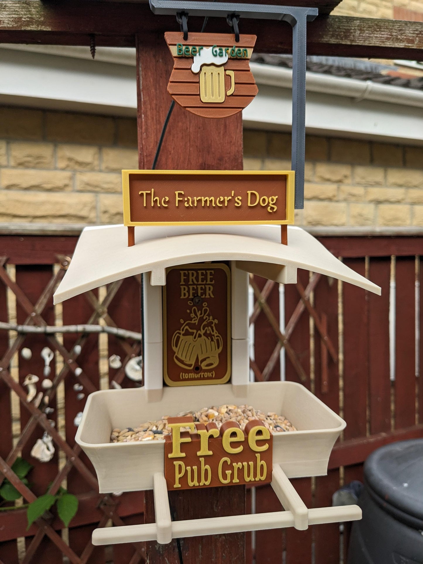 The Custom PUB Named Bird Feeder / Garden Feeding Station. Farmer's Dog and Duck you choose the name. Fat Ball Seed table house Wild Birds