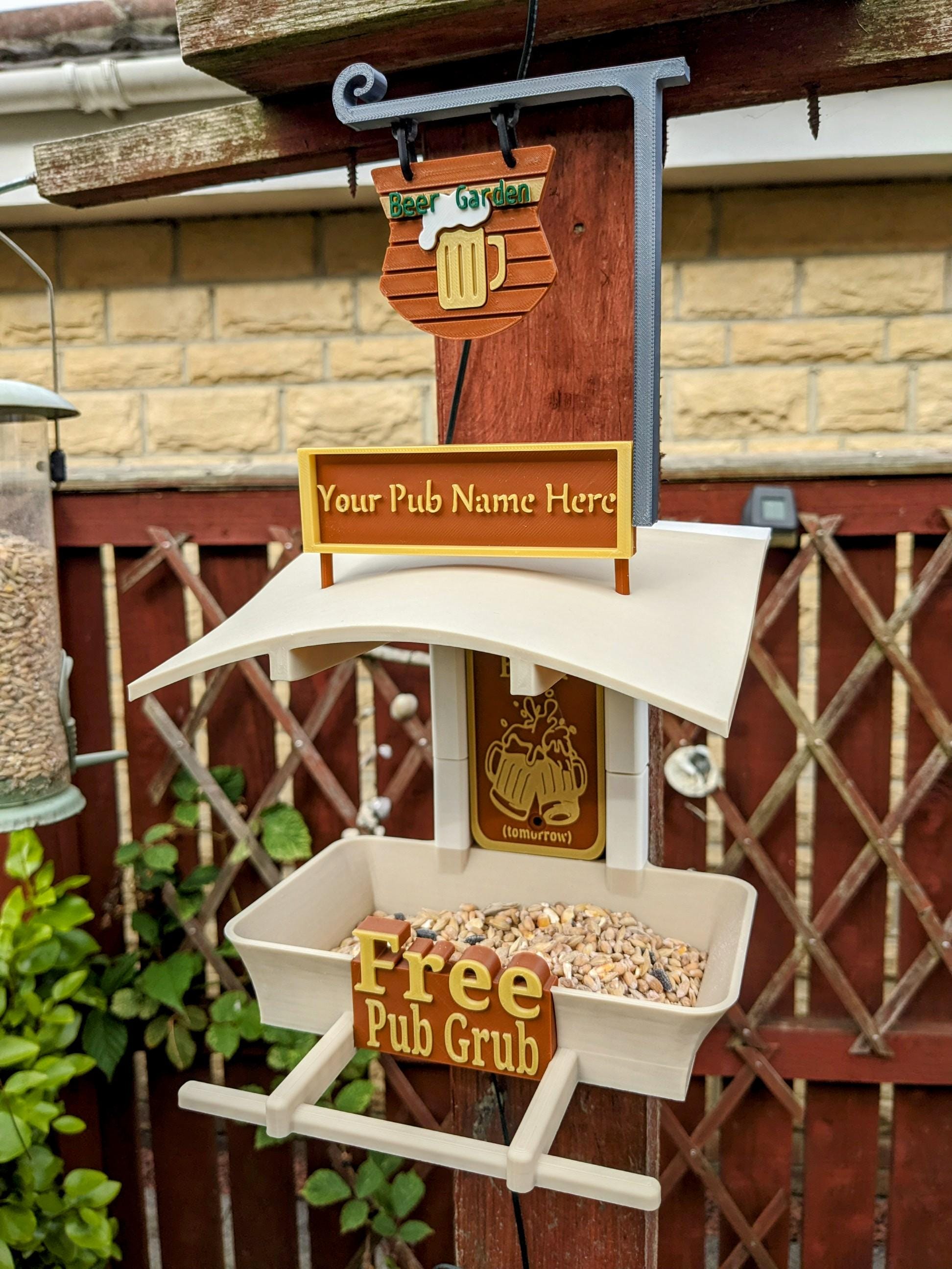 The Custom PUB Named Bird Feeder / Garden Feeding Station. Farmer's Dog and Duck you choose the name. Fat Ball Seed table house Wild Birds