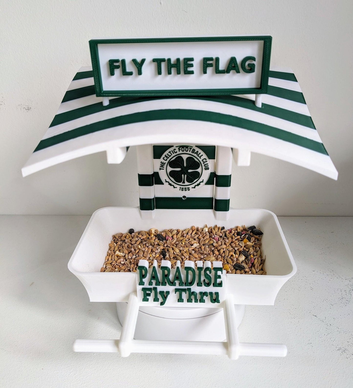 Celtic home shirt 2025 themed Bird Feeder / 3 d printed Garden Accessory. Seed table fat ball holder