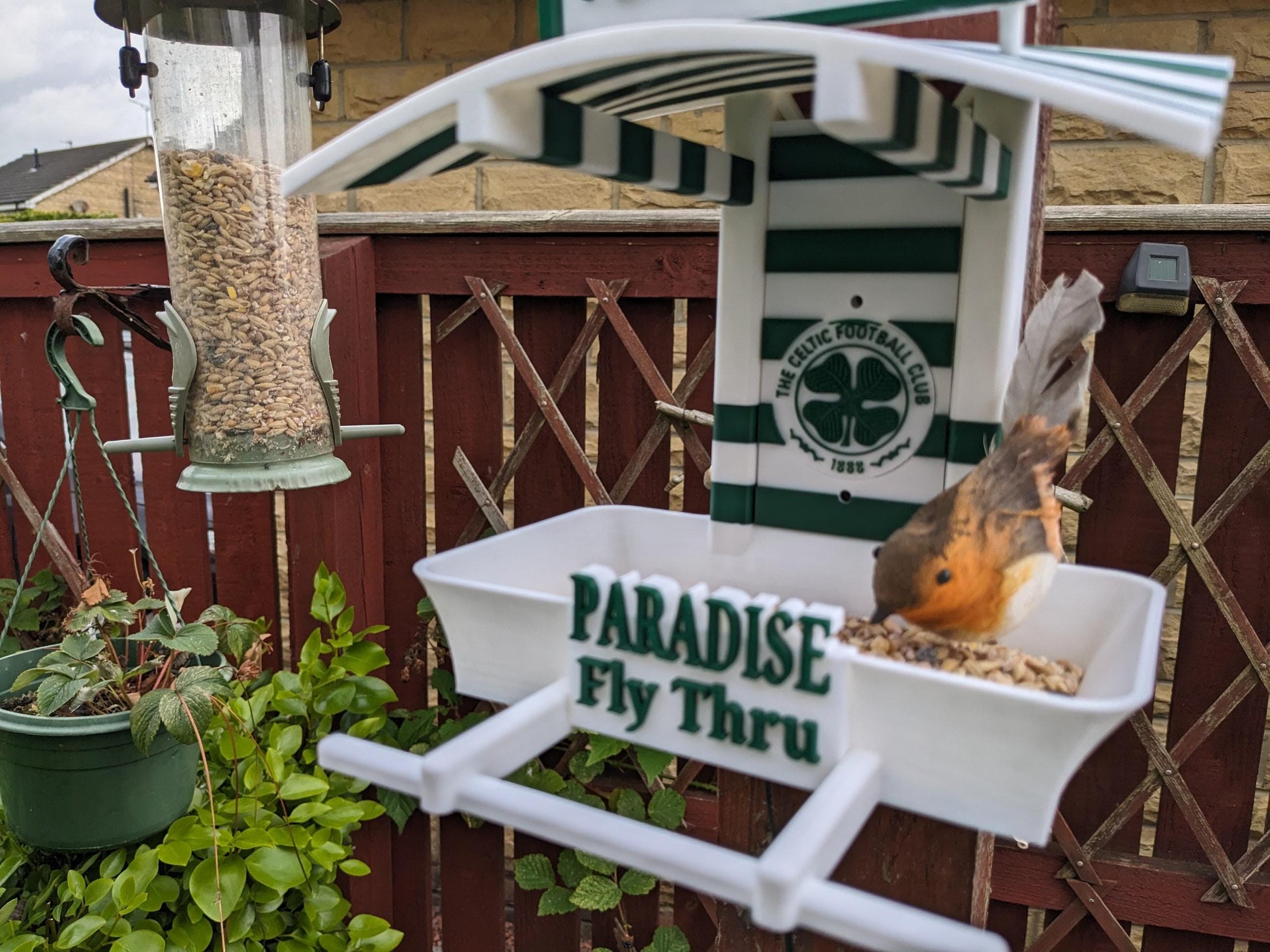 Celtic home shirt 2025 themed Bird Feeder / 3 d printed Garden Accessory. Seed table fat ball holder