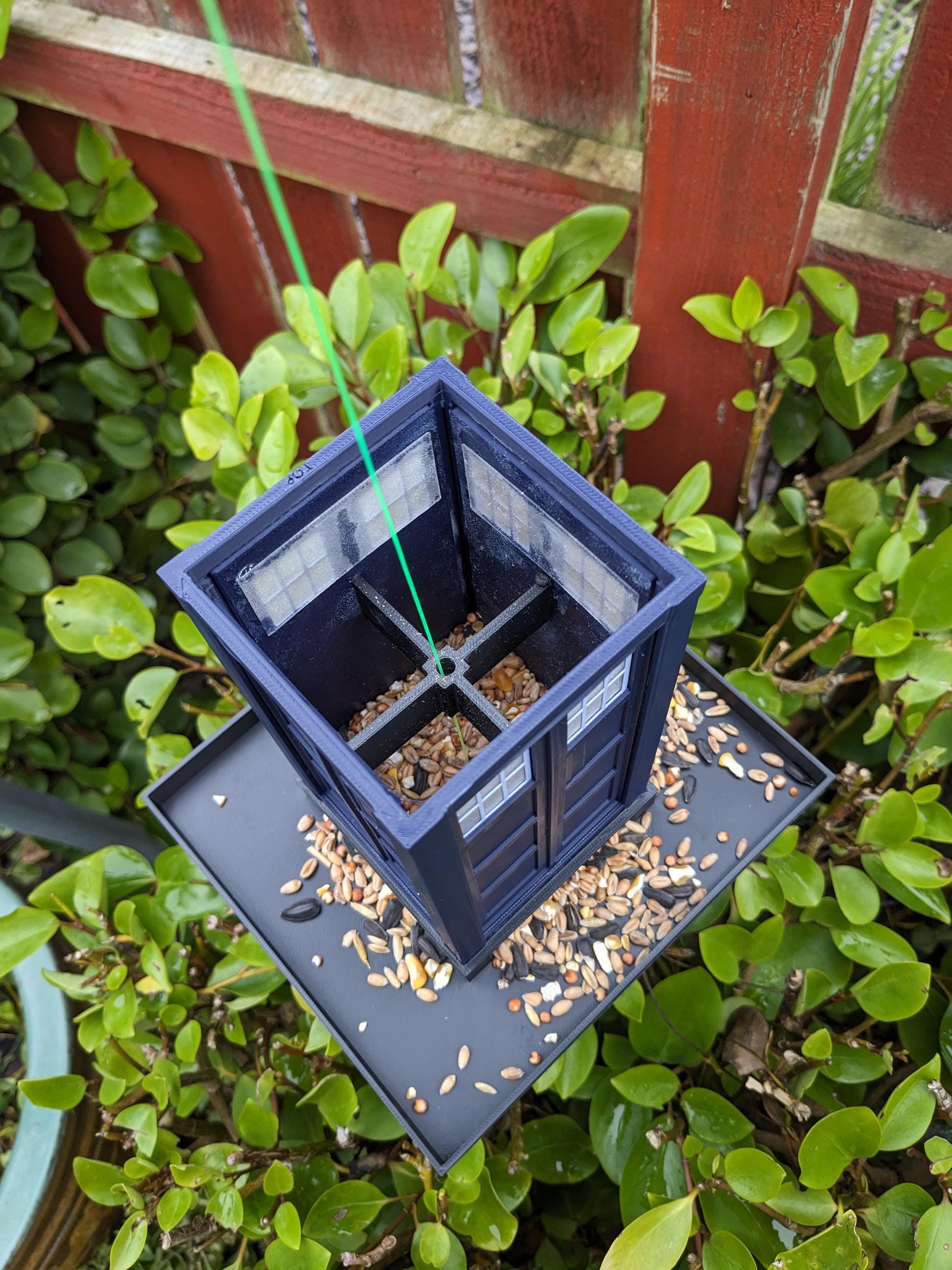 Tardis bird feeding station. Dr Who themed bird seed food table. Police telephone, public phone box Hand made in Royal blue