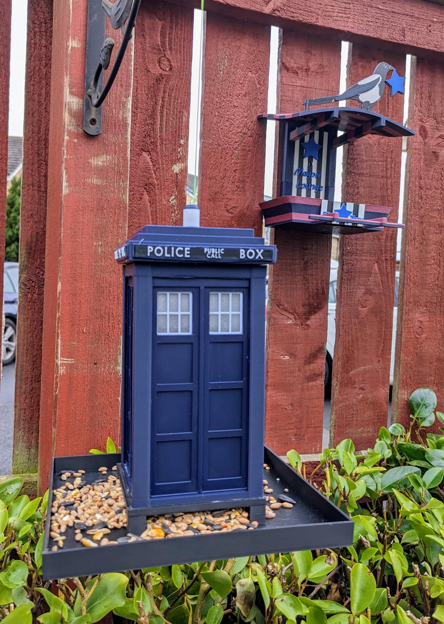 Tardis bird feeding station. Dr Who themed bird seed food table. Police telephone, public phone box Hand made in Royal blue