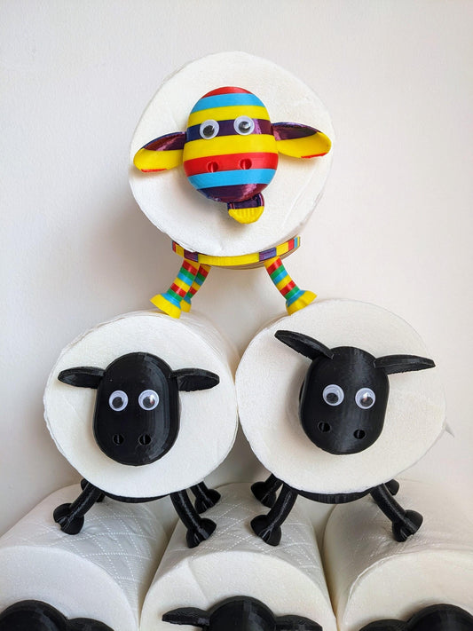 Rainbow and Black Sheep toilet roll holders universal fitting Shane Shelly Owen Ewe-Gene & Ewe- Anne the colourful flock Indivdual or sets