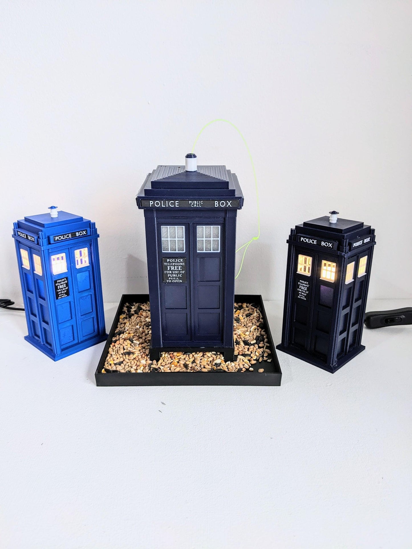 Tardis bird feeding station. Dr Who themed bird seed food table. Police telephone, public phone box Hand made in Royal blue