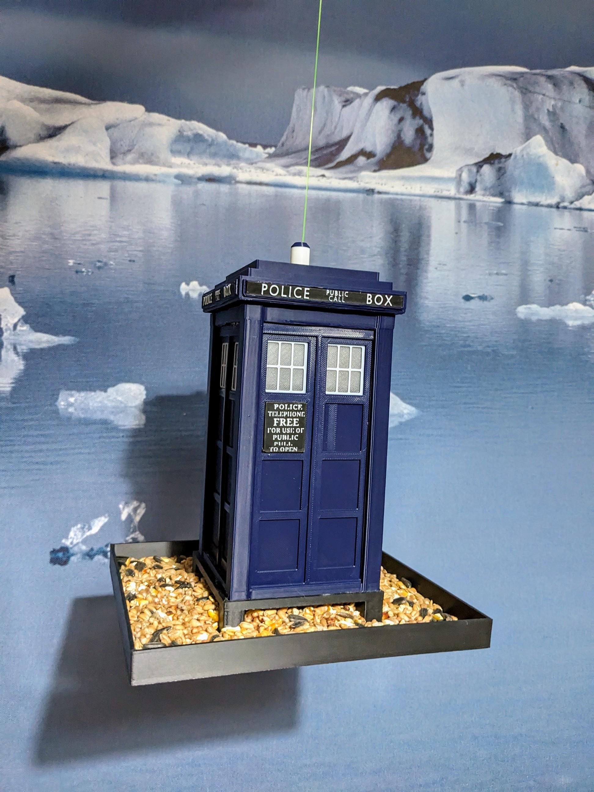 Tardis bird feeding station. Dr Who themed bird seed food table. Police telephone, public phone box Hand made in Royal blue