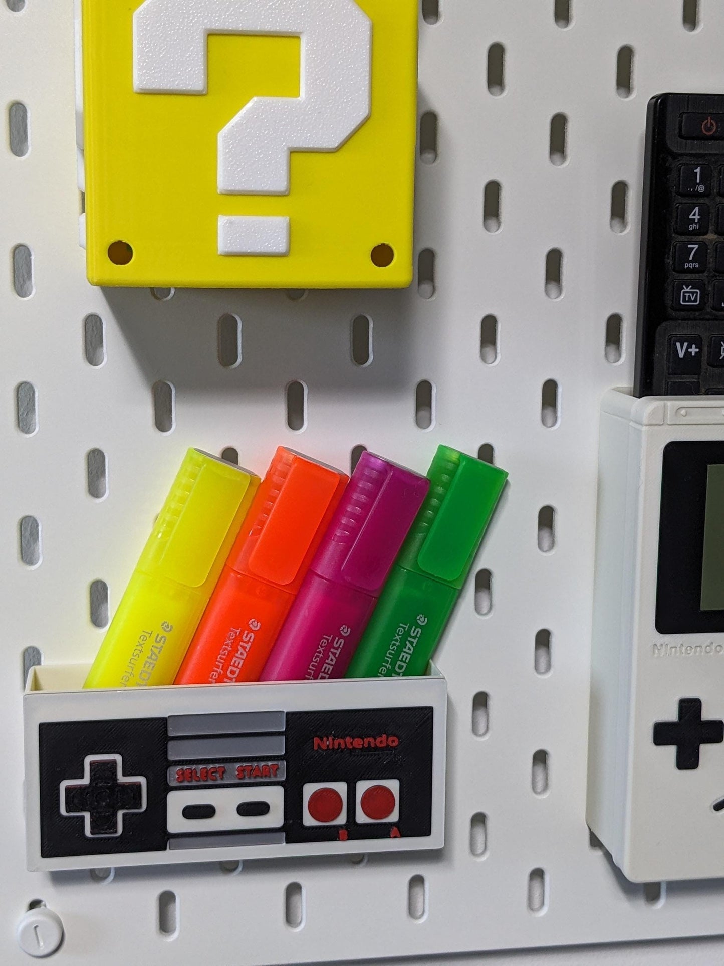 Ikea Skadis compatible Nintendo themed Gameboy storage container. pegboard accessory pen, paint brush scissors screwdriver holder