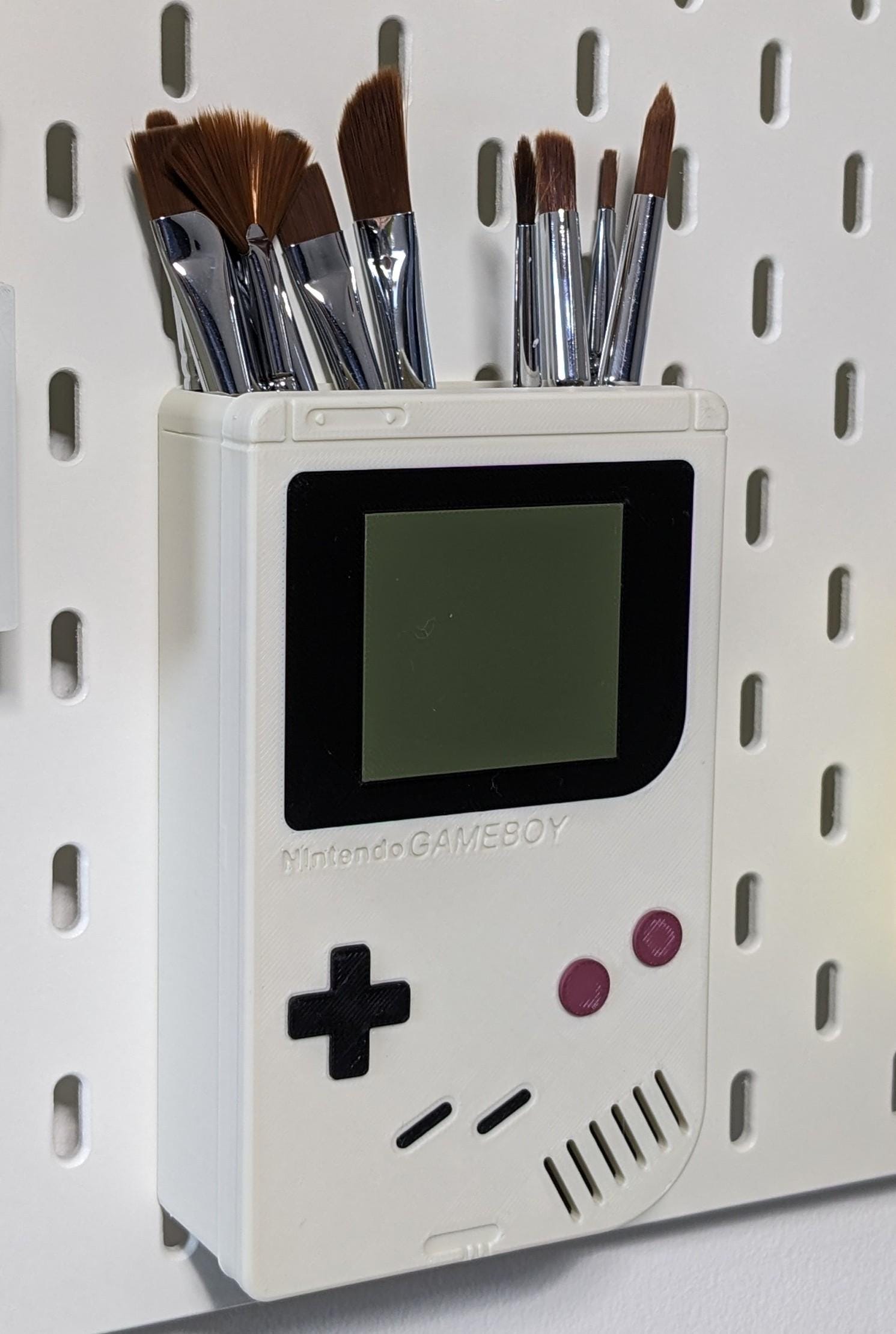 Ikea Skadis compatible Nintendo themed Gameboy storage container. pegboard accessory pen, paint brush scissors screwdriver holder