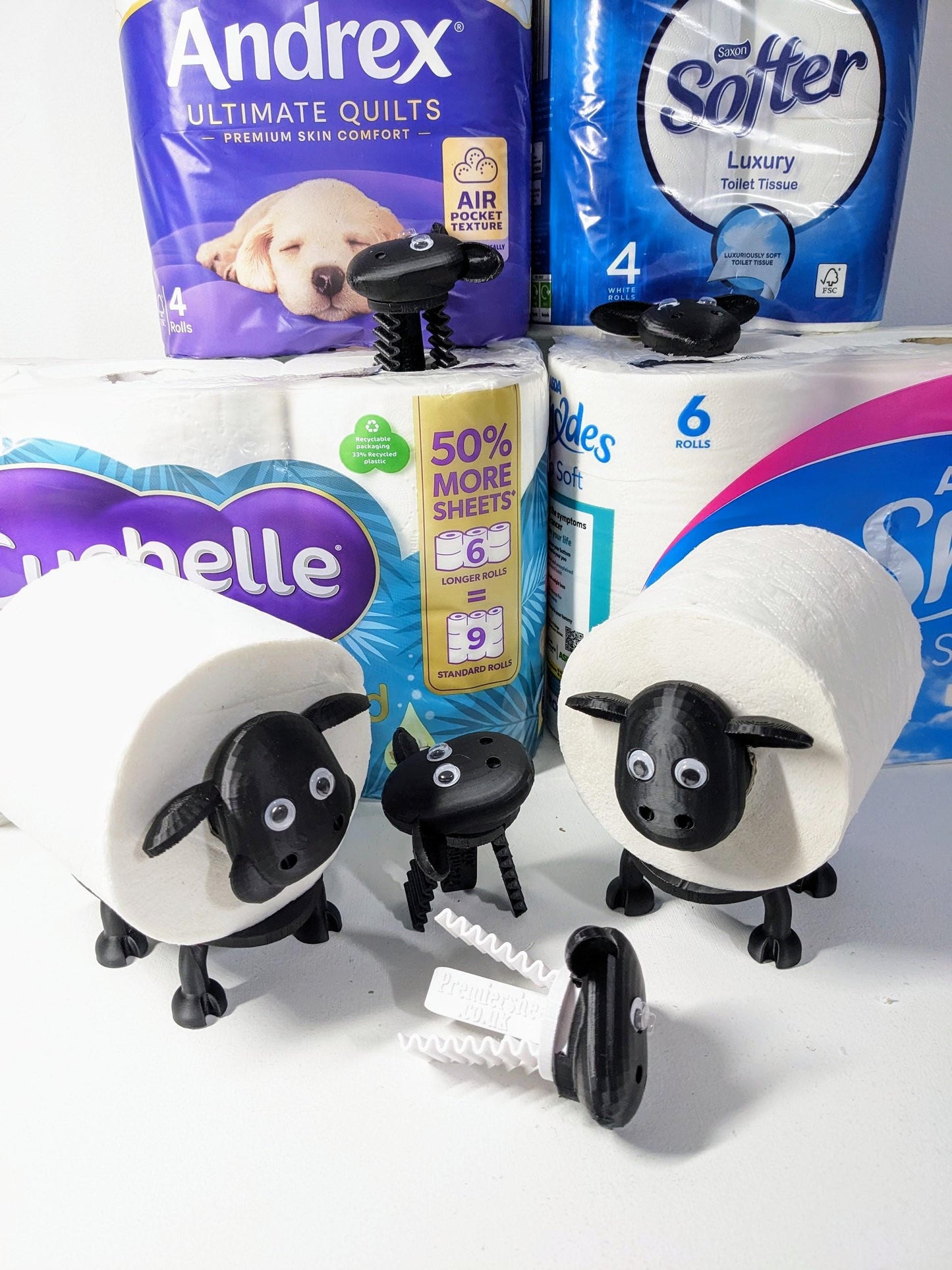 New 2025 version, Set of 3 black sheep toilet roll holder, universal 37mm to 47 mm diameter tubes. Shane Shelly & Owen are the best on Etsy