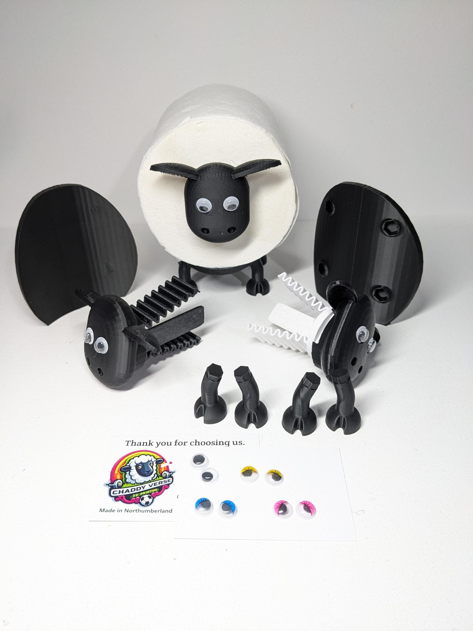 NEW 2025 Version universal fitting black sheep spare toilet roll holder with strongest ever HEXY legs & Zig Zag tube clip 3 to choose from.