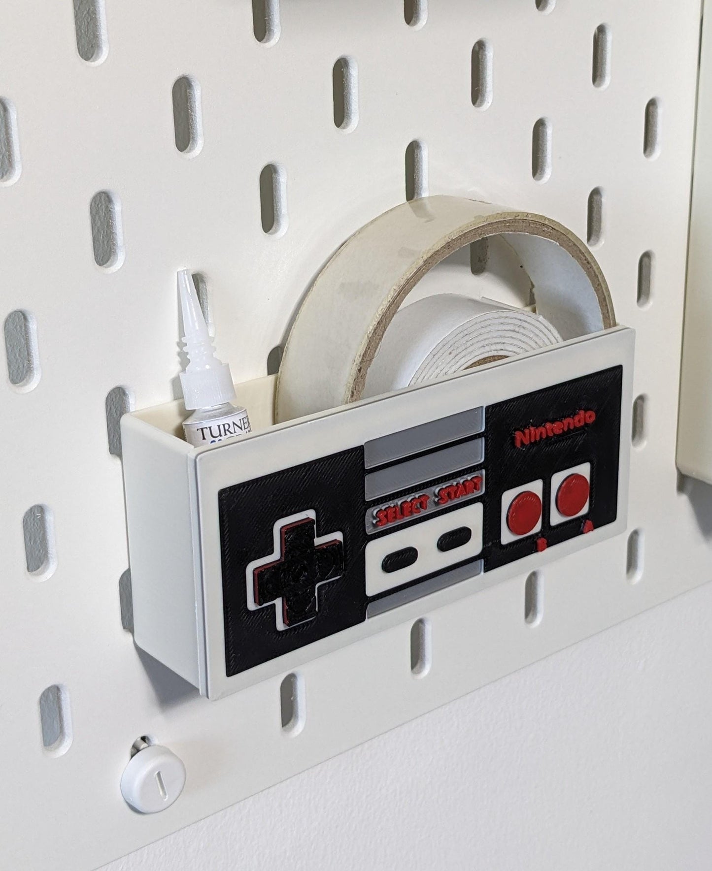 Ikea Skadis compatible Nintendo themed controller NES storage container. pegboard accessory pen, post it note TV remote business card holder