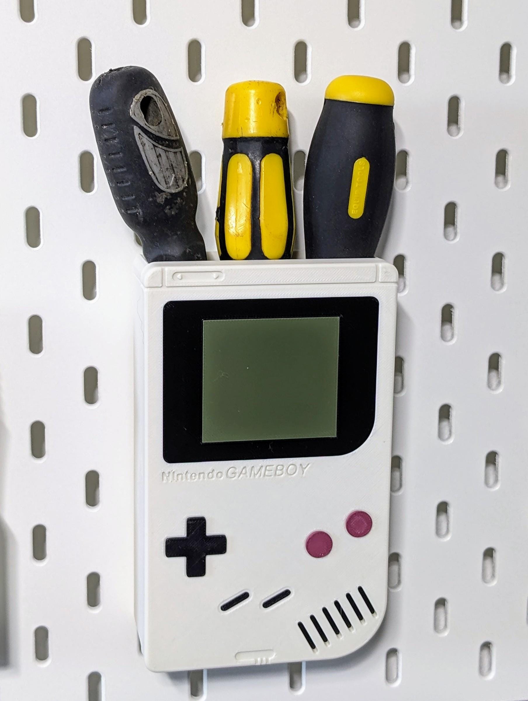 Ikea Skadis compatible Nintendo themed Gameboy storage container. pegboard accessory pen, paint brush scissors screwdriver holder