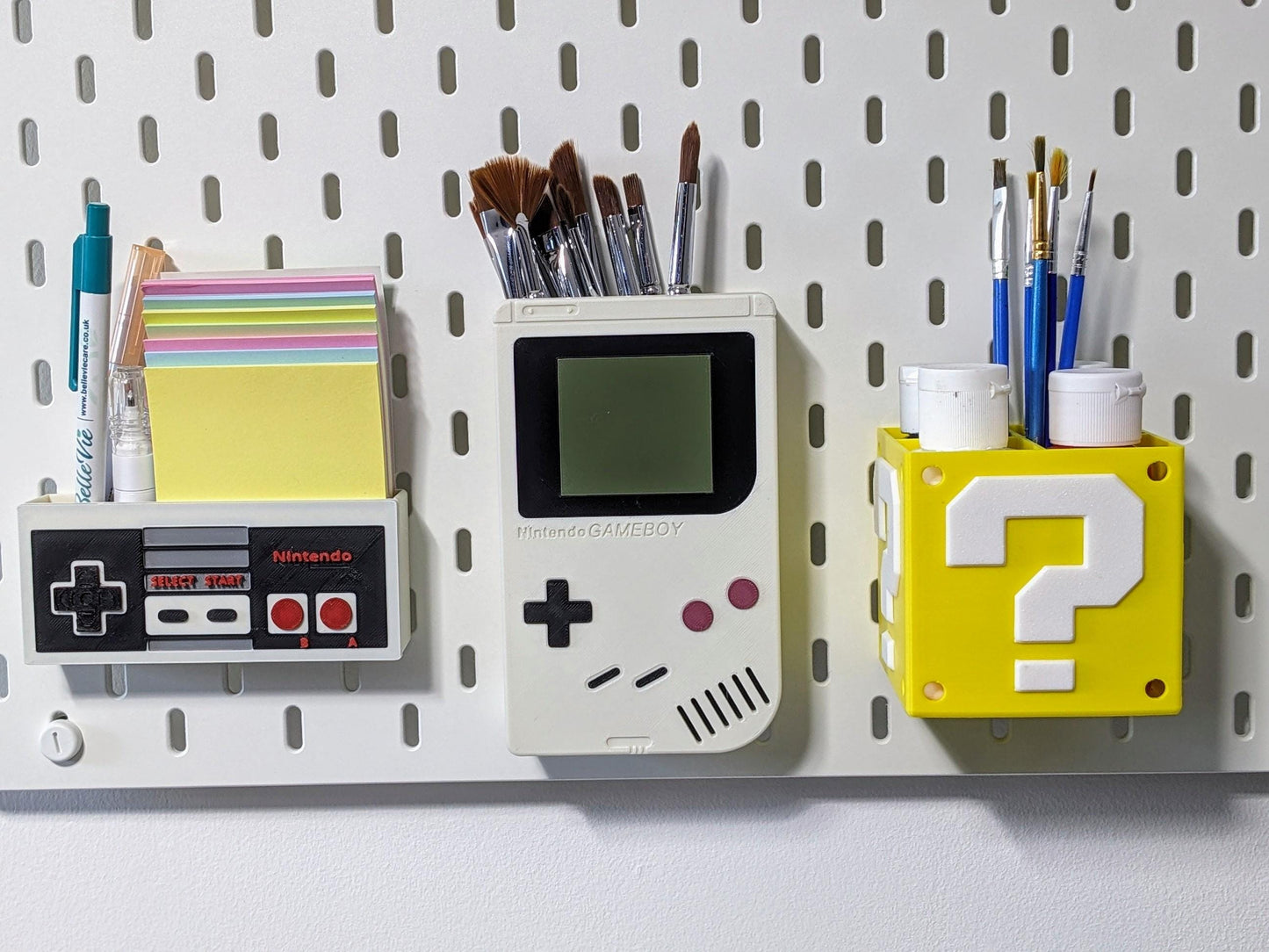 Ikea Skadis compatible Nintendo themed Gameboy storage container. pegboard accessory pen, paint brush scissors screwdriver holder