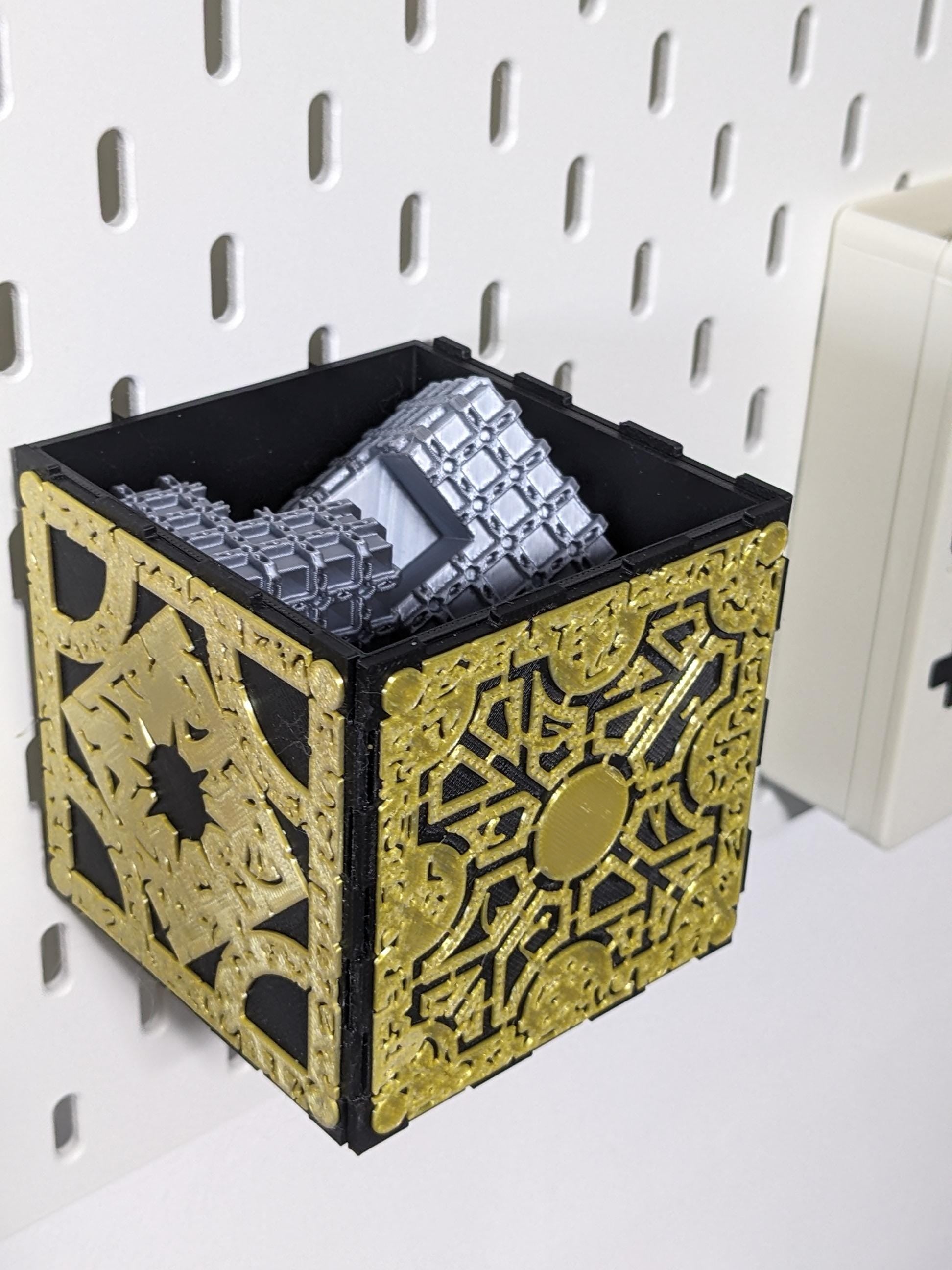 Ikea Skadis compatible Hellraiser storage container, pegboard accessory, non funtioning lament configuration secret puzzle cube