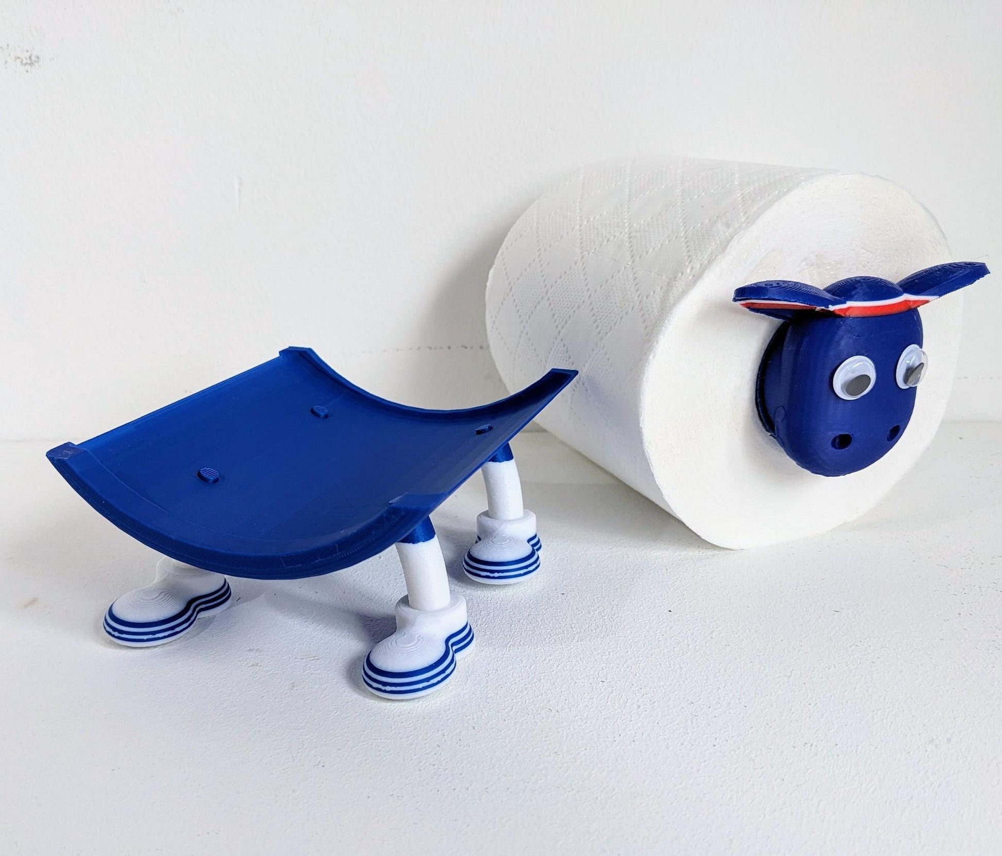 2025 Glasgow Rangers Scottish Premier Sheep spare toilet roll holder or tissue dispenser with the customised gers football boots.