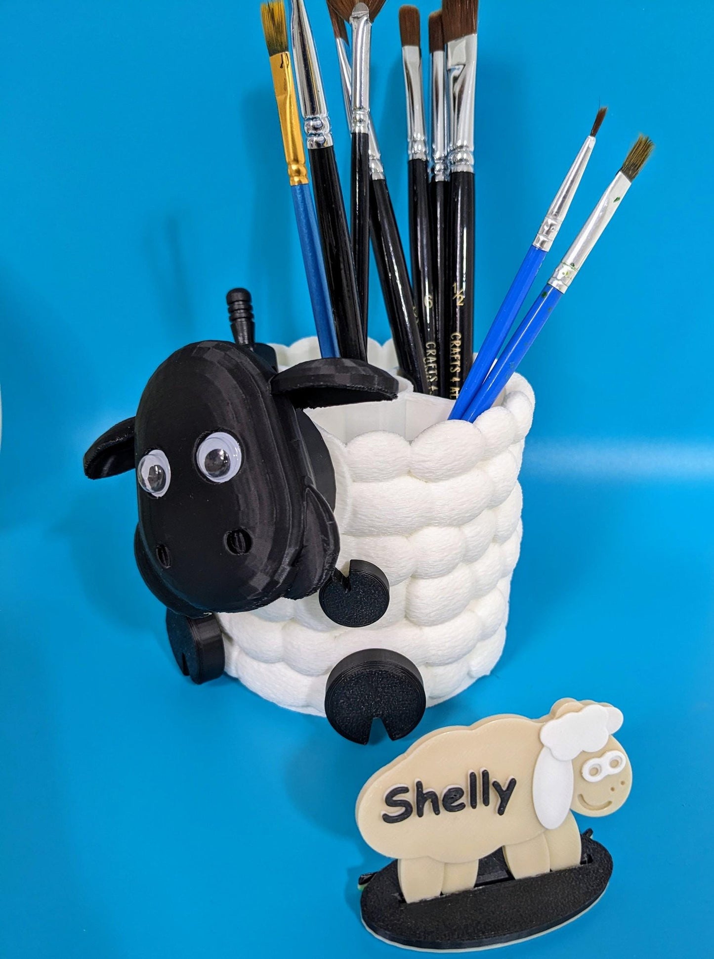 Cute sheep pen pot holder desk or office organiser for pencils, paint brushes scissors. Choice of 3 quirky black sheep.