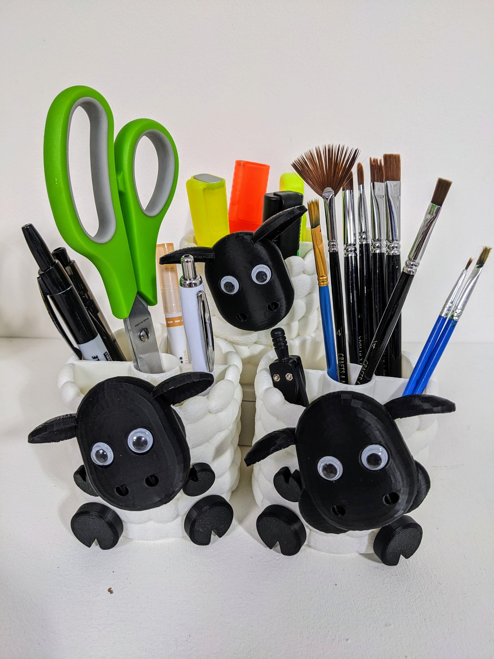 Cute sheep pen pot holder desk or office organiser for pencils, paint brushes scissors. Choice of 3 quirky black sheep.