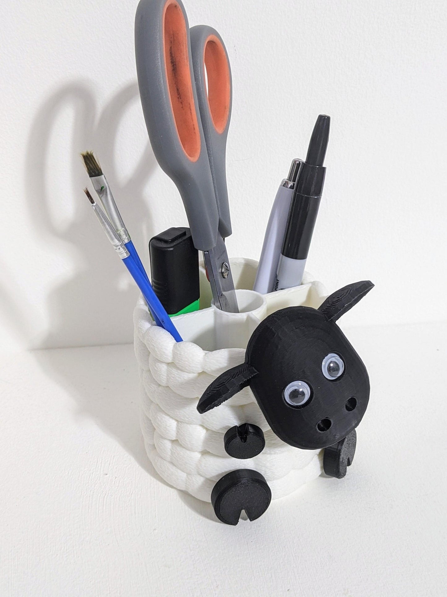 Cute sheep pen pot holder desk or office organiser for pencils, paint brushes scissors. Choice of 3 quirky black sheep.