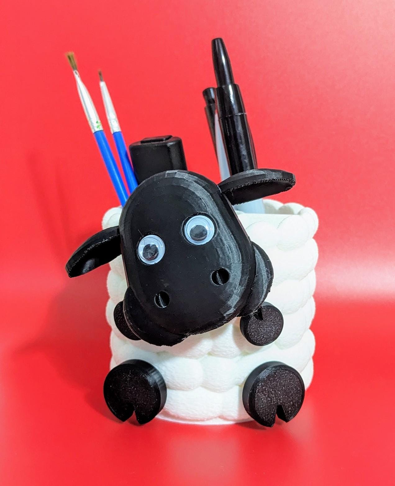 Cute sheep pen pot holder desk or office organiser for pencils, paint brushes scissors. Choice of 3 quirky black sheep.