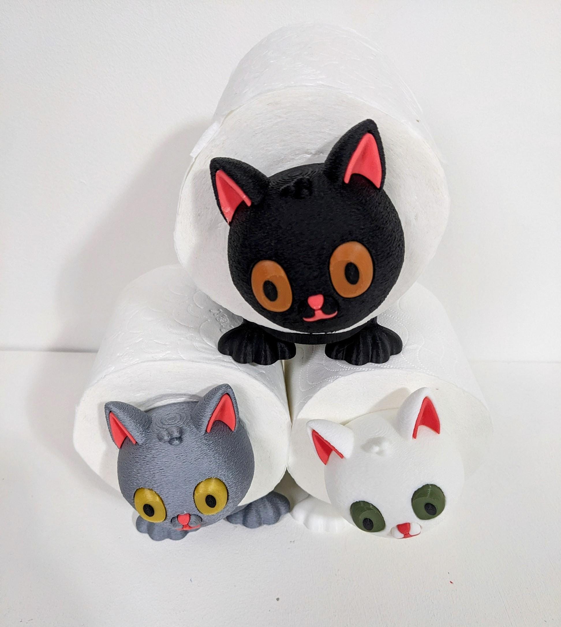 Cute Cat spare toilet roll holder. Kitten lover gift. Unique hand made novelty bathroom decor