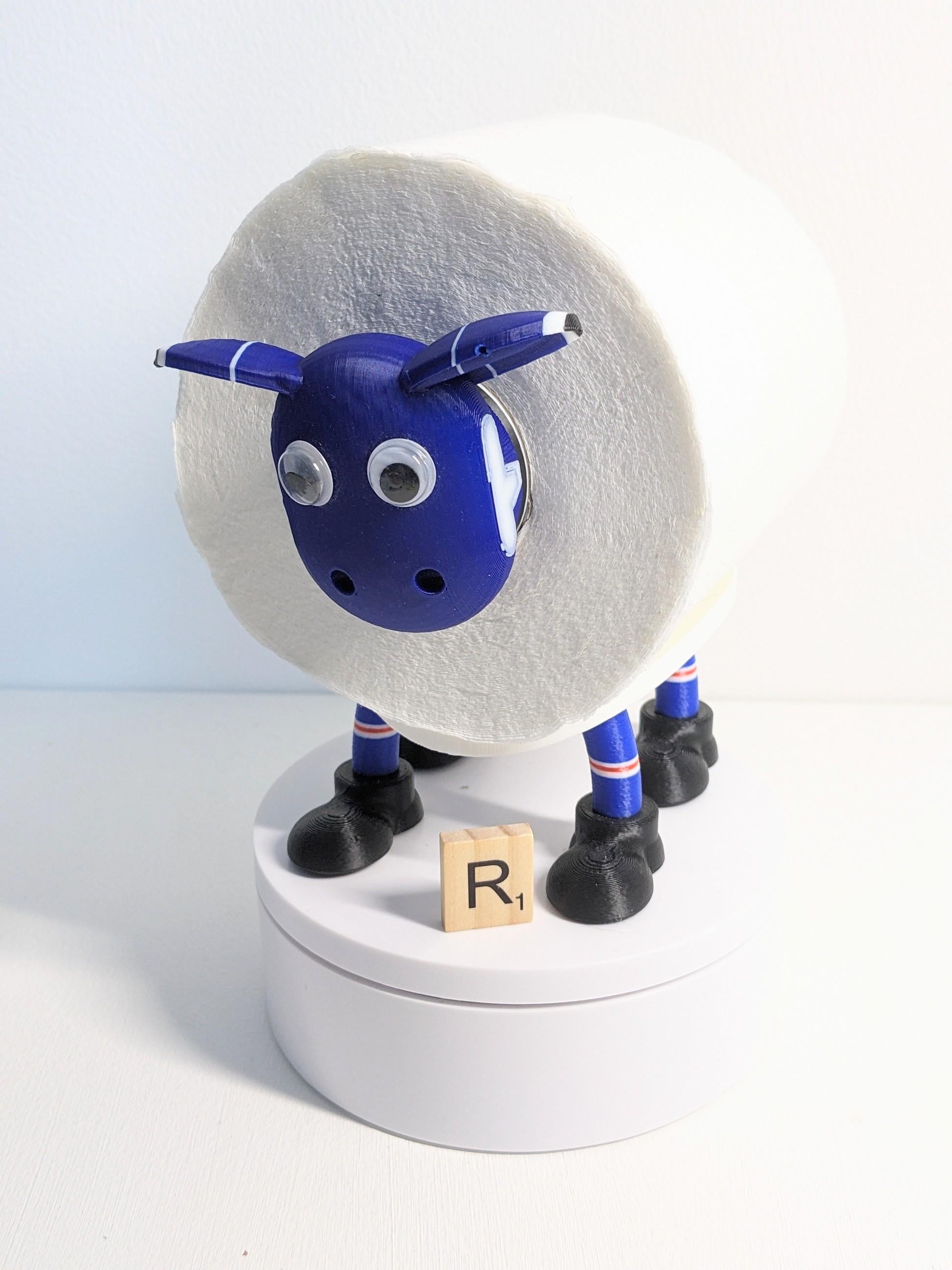 Footy Sheep spare toilet roll holder. Glasgow Rangers 2023 / 2024 season football fans souvenir themed bathroom accessory.