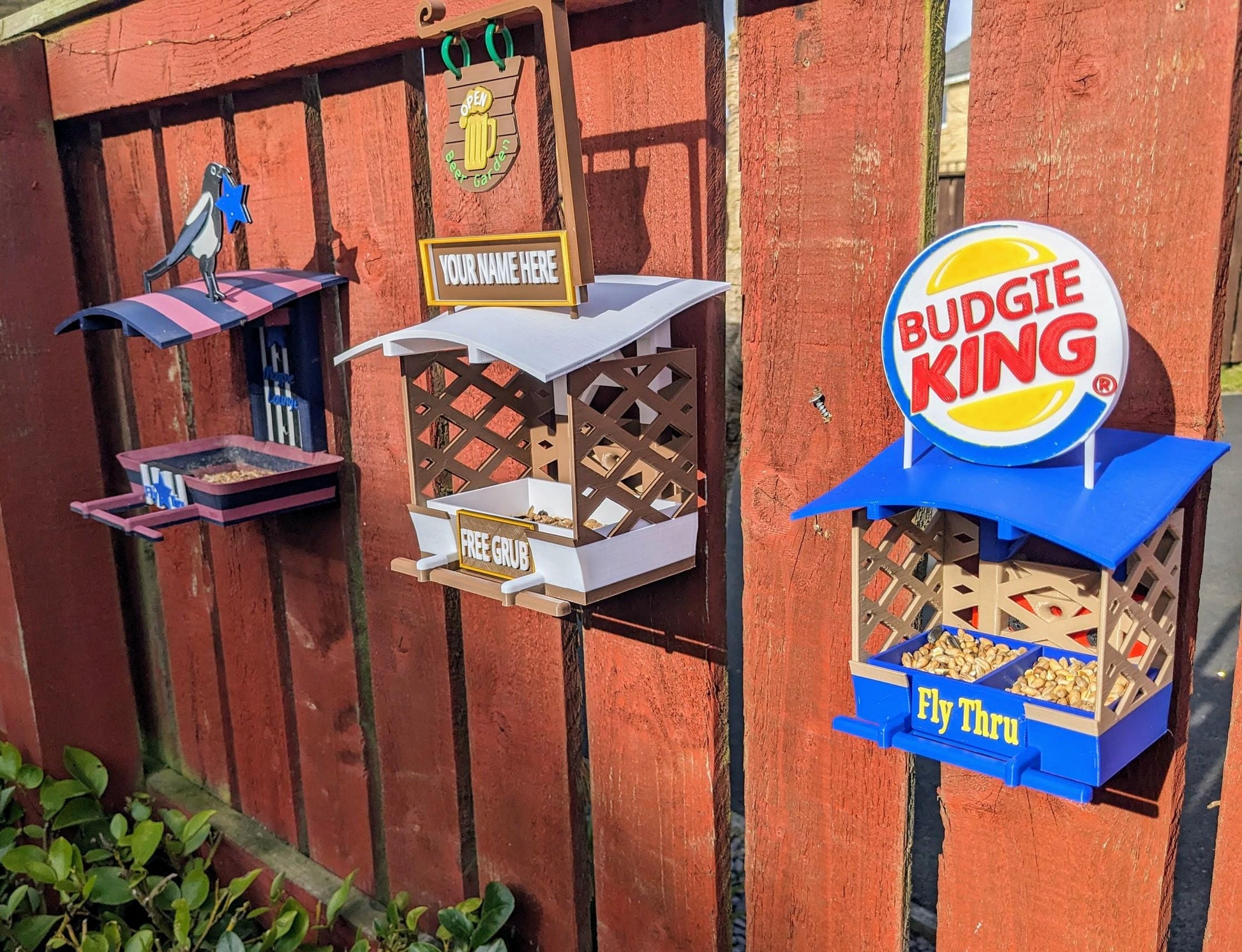 Personalalised pub theme bird feeding table station smaller sized feeder tray for Indoor aviary cage, outdoor use with bracket & Ikea skadis