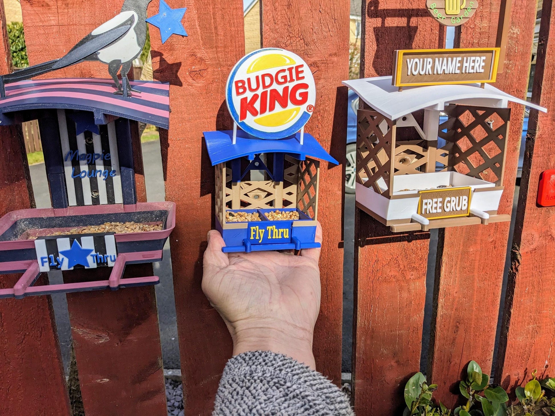 Budgie King Fly Thru caged & aviary bird feeder. Canaries Finches Parrots Lovebirds Cockatiel seed tray . Ikea Skadis compatable holder