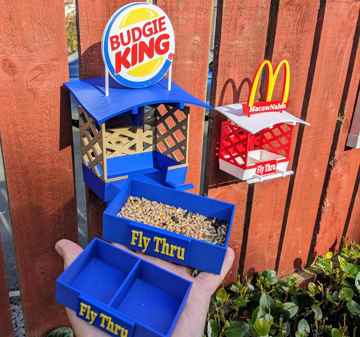 Budgie King Fly Thru bird feeding table station smaller sized feeder tray for Indoor aviary cage or outdoor use with bracket & Ikea skadis