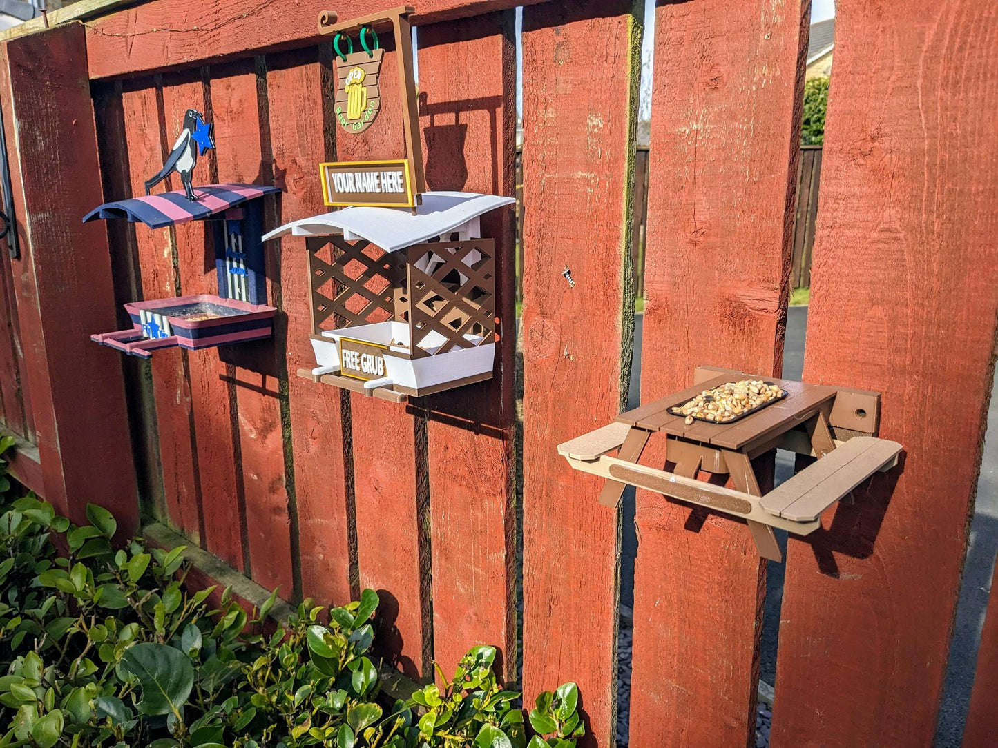 Personalalised pub theme bird feeding table station smaller sized feeder tray for Indoor aviary cage, outdoor use with bracket & Ikea skadis