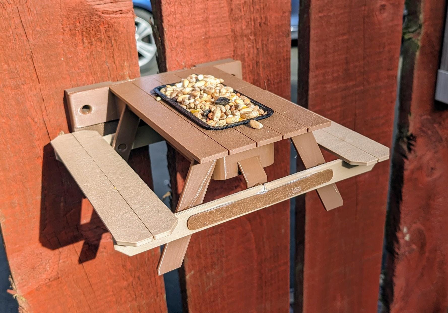 Budgie King Fly Thru bird feeding table station smaller sized feeder tray for Indoor aviary cage or outdoor use with bracket & Ikea skadis